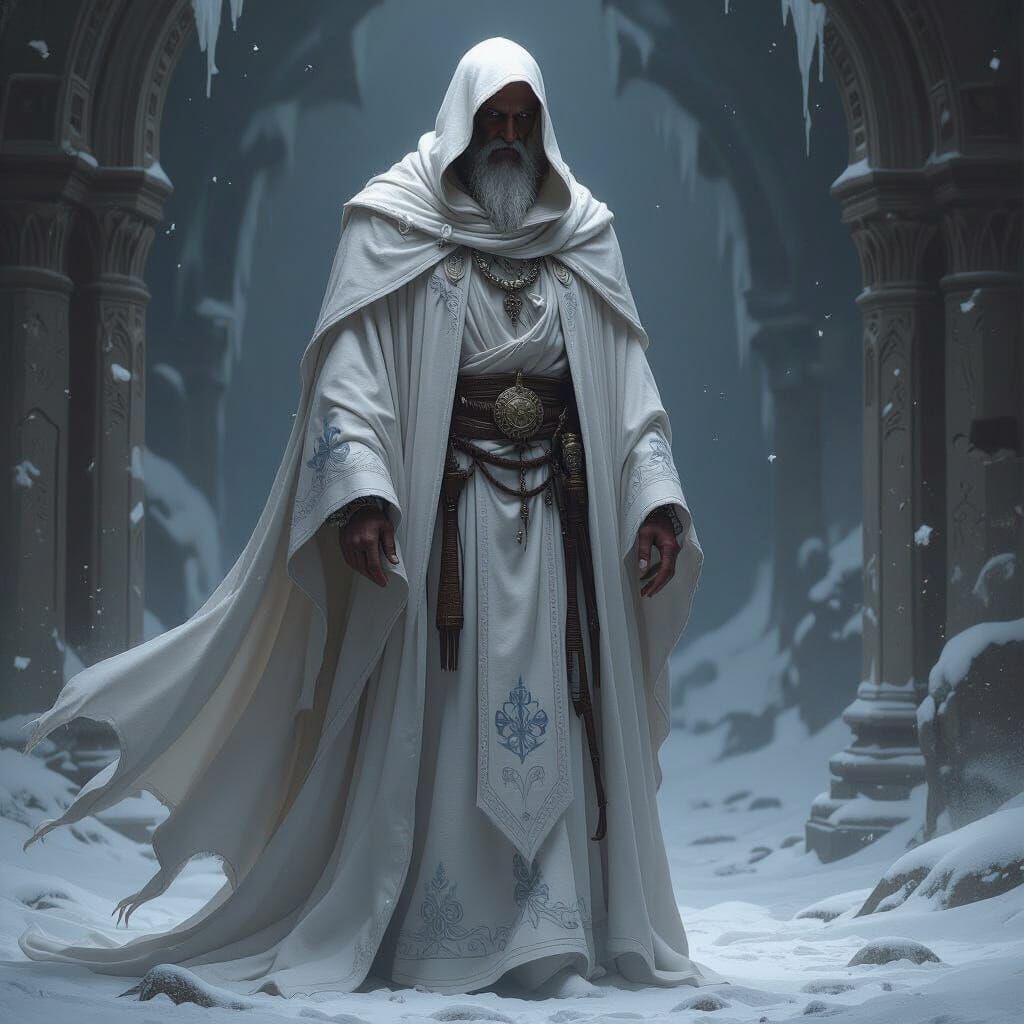 High Abbot Varos Cloudveil in Dark Fantasy Style