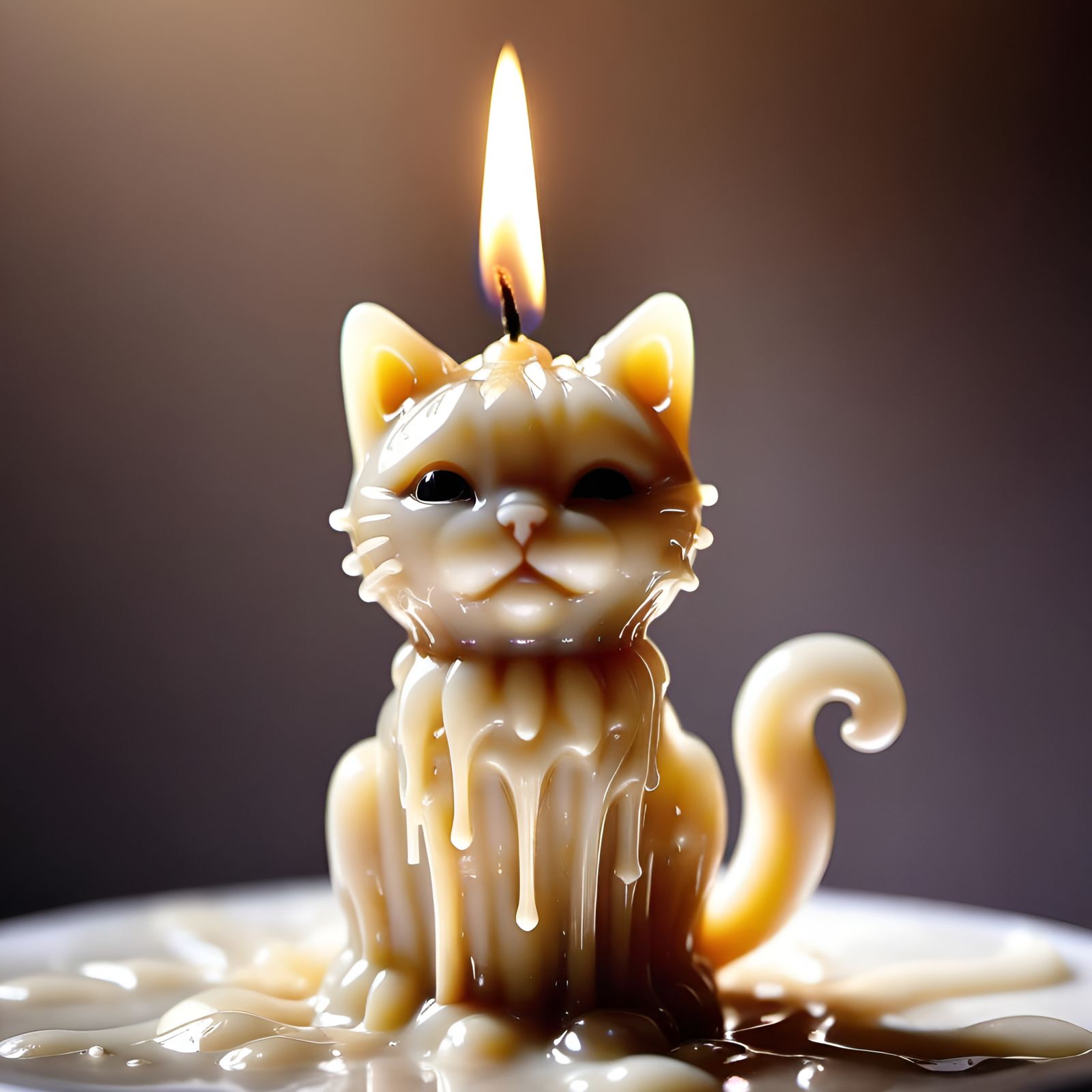 Intricate Wax Candle Cat in Atmospheric Lighting