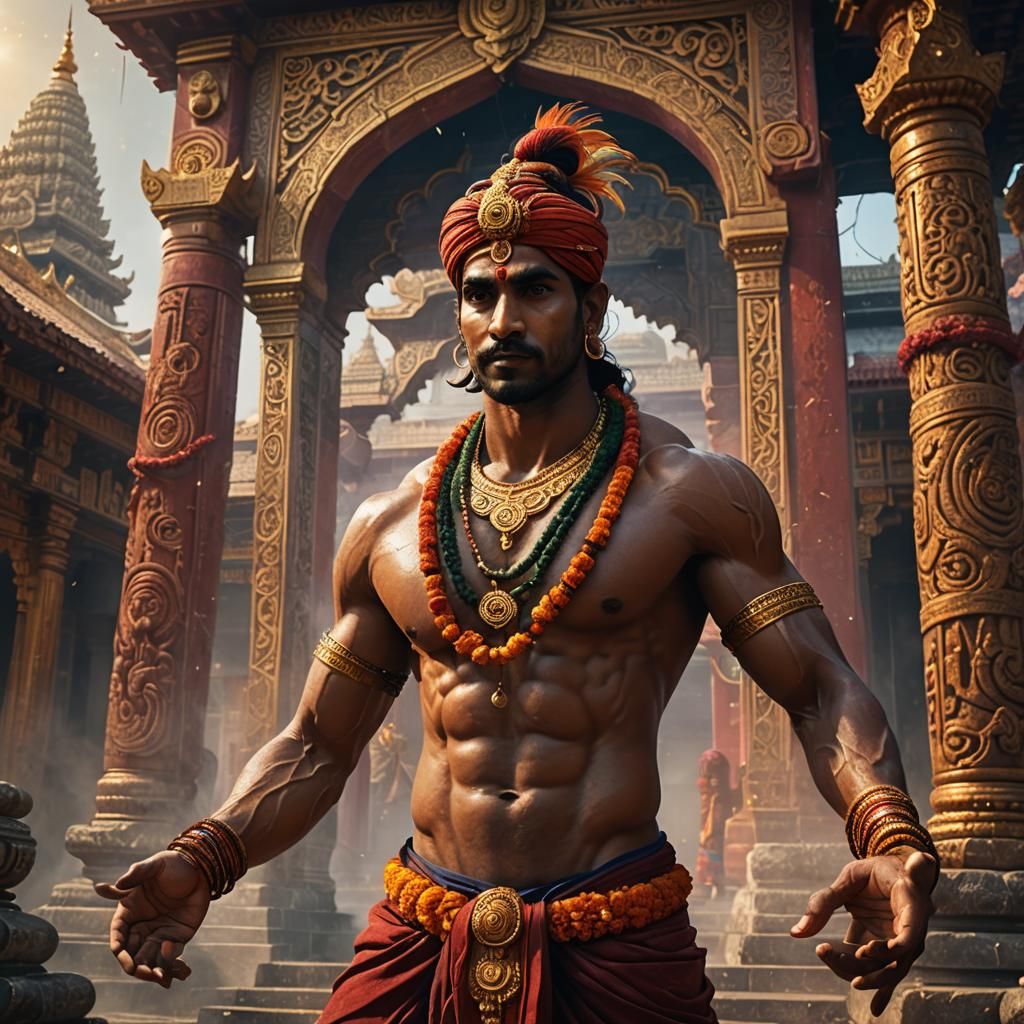 Hindu Man with Garlands in Fantasy Matte Painting