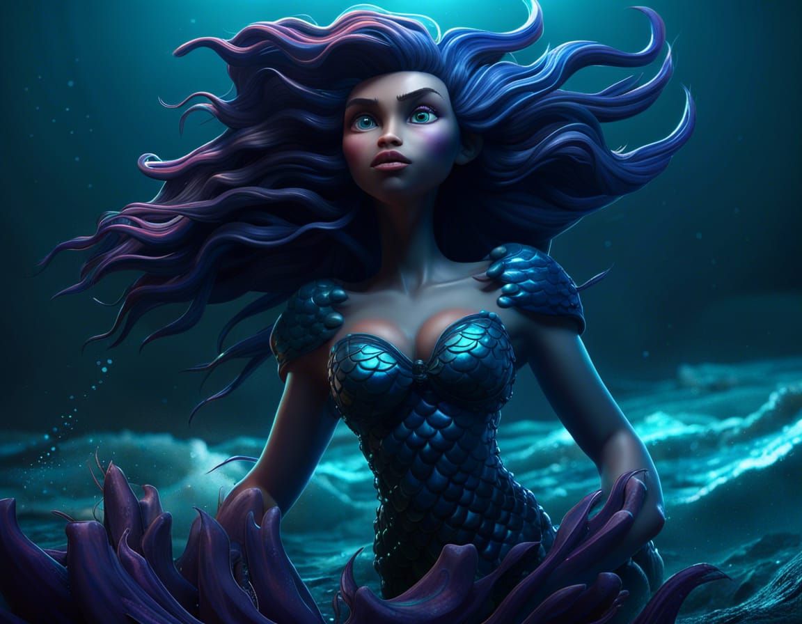 Dangerous Mermaid in Stormy Ocean: 3D Digital Art