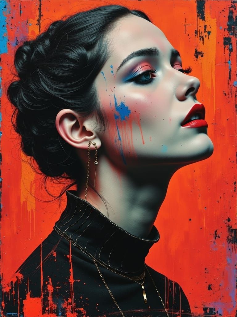 Gothic Woman in Grungy Pop Surreal Oil Painting