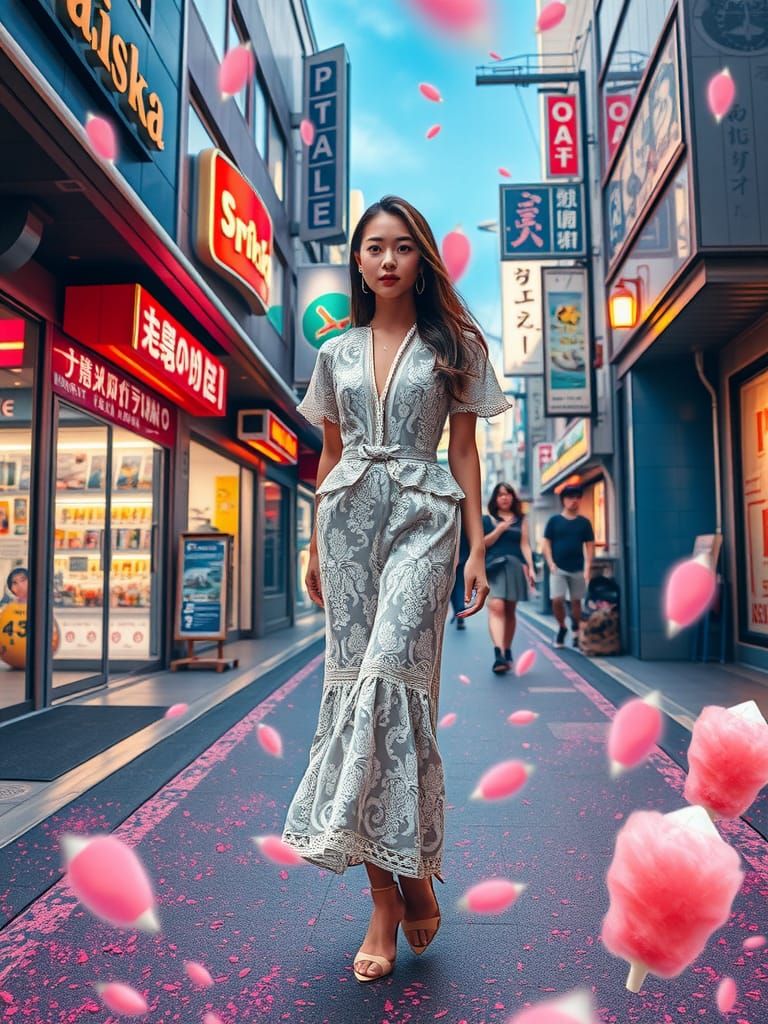 Elegant Woman in Harajuku, Fractal Dreamscape