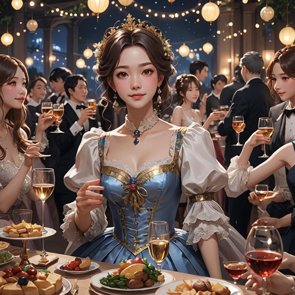 Anime Woman at Party in 3D Style