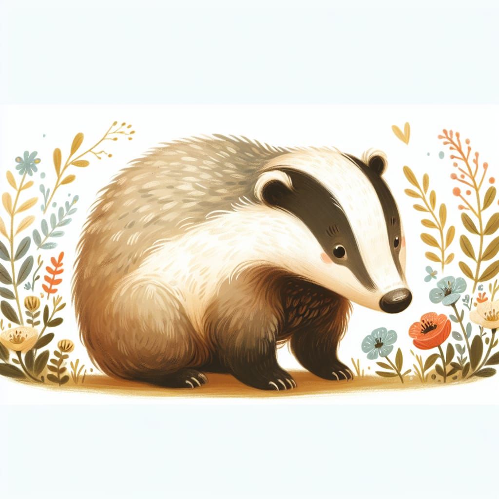 Charming Watercolor Badger Portrait in Whimsical Victorian S...
