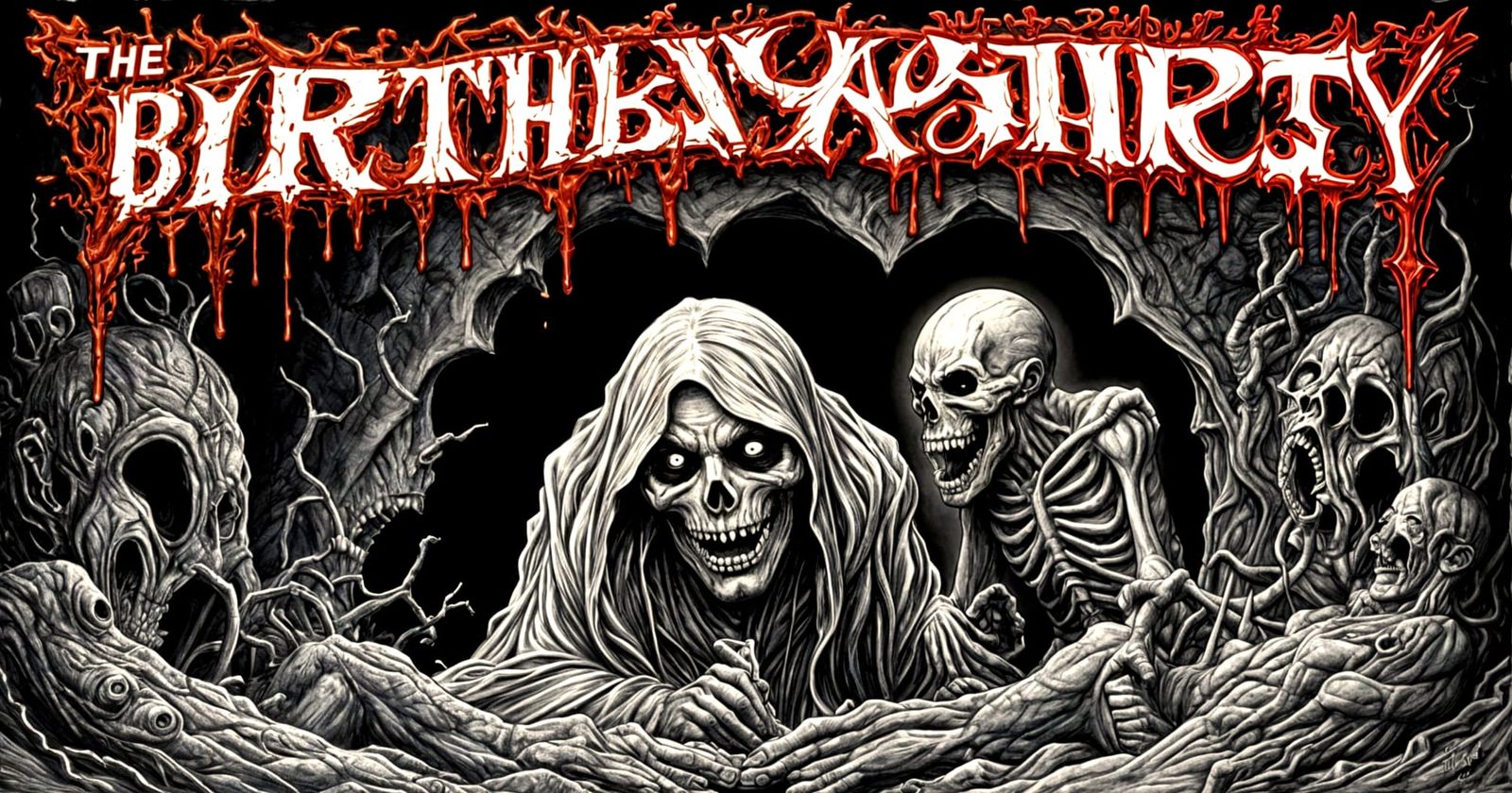 Scary Birthday Party Illustration in Comic Book Style