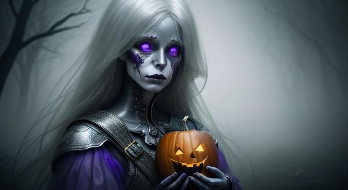 Eerie Glowing Pumpkin in Double Exposure Style