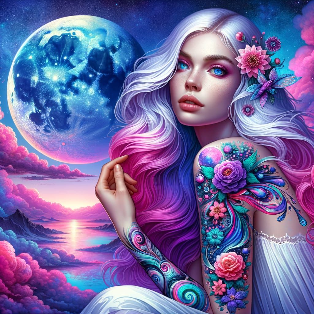 Psychedelic Surrealism: Woman Under the Moon