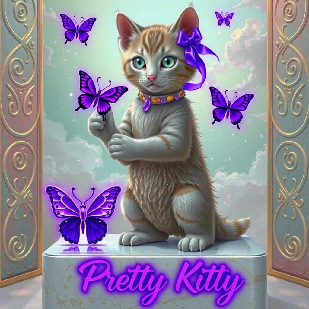 Make the text "Pretty Kitty" slightly bigger, gothic font, m...