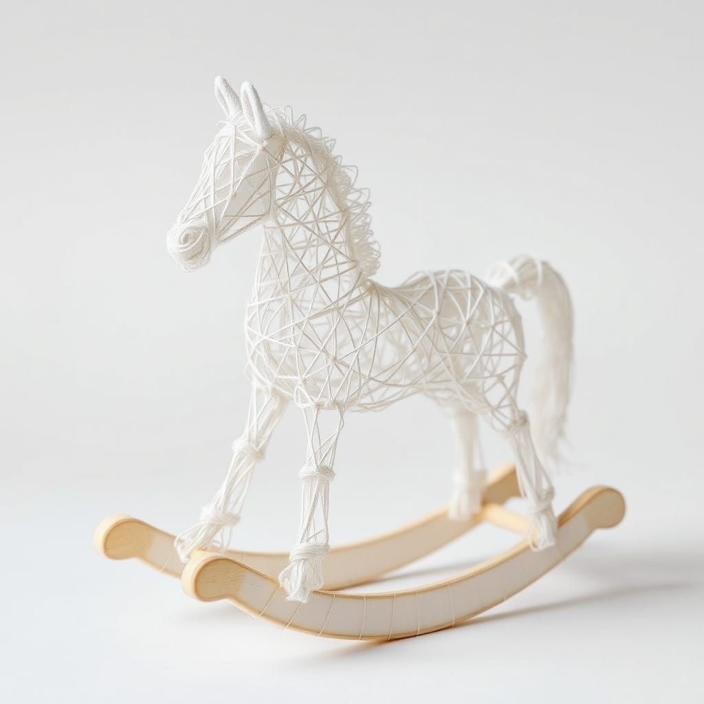 Delicate String Art: Rocking Horse Toy Sculpture
