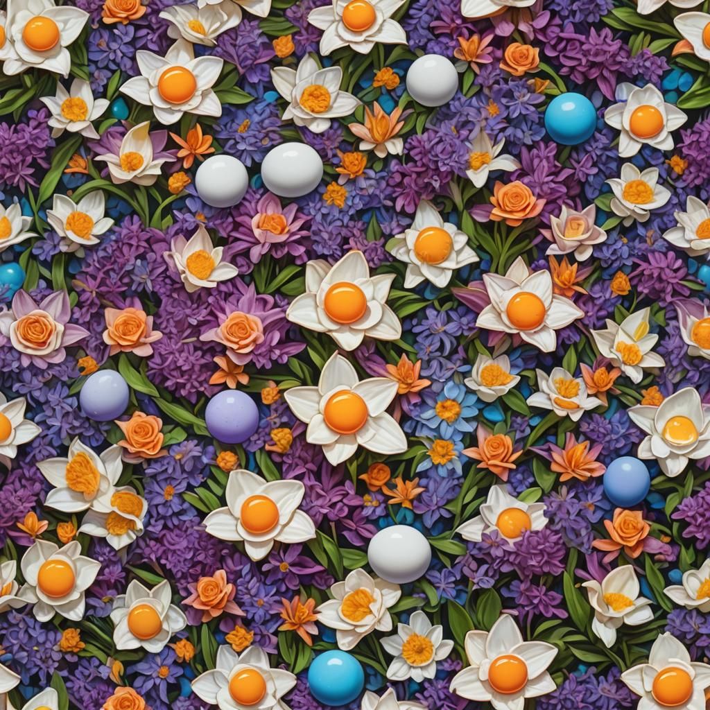 Surreal Floral Eggscape in Holographic Astral Art