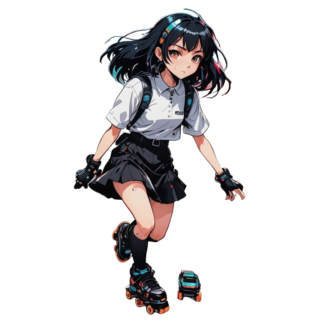 Anime Goth Girl on Roller Blades in Graffiti Style