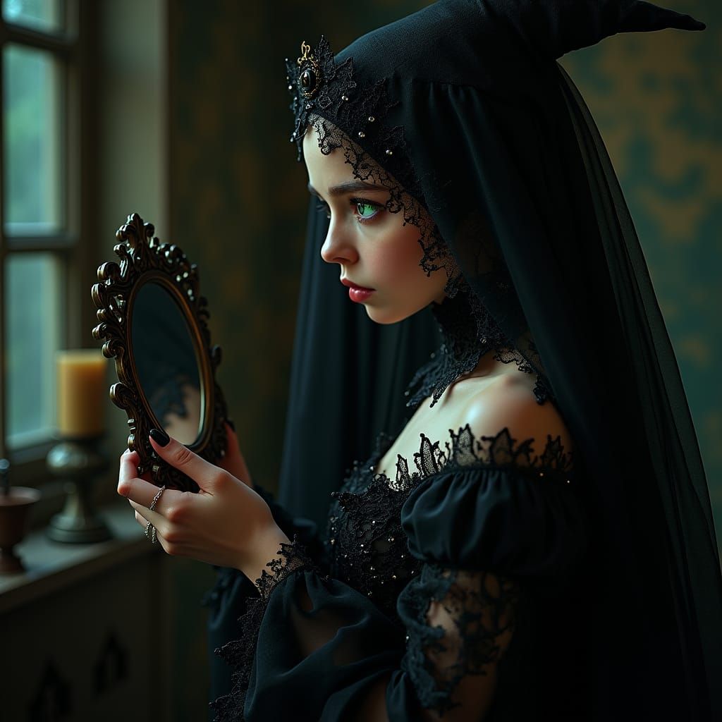 Dark Fantasy Witch Portrait in Art Nouveau Style