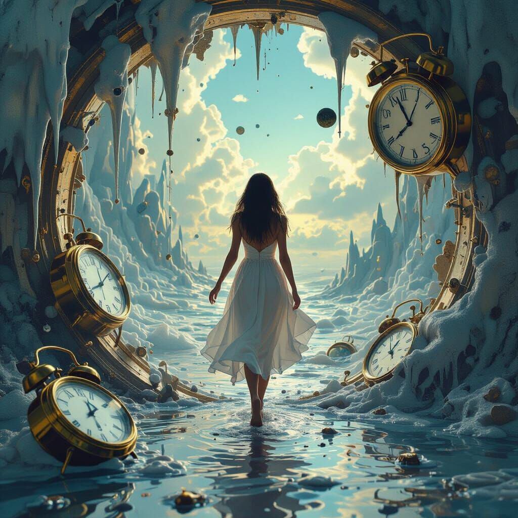 Surreal Woman Steps into Infinity: Dreamlike Album Cover