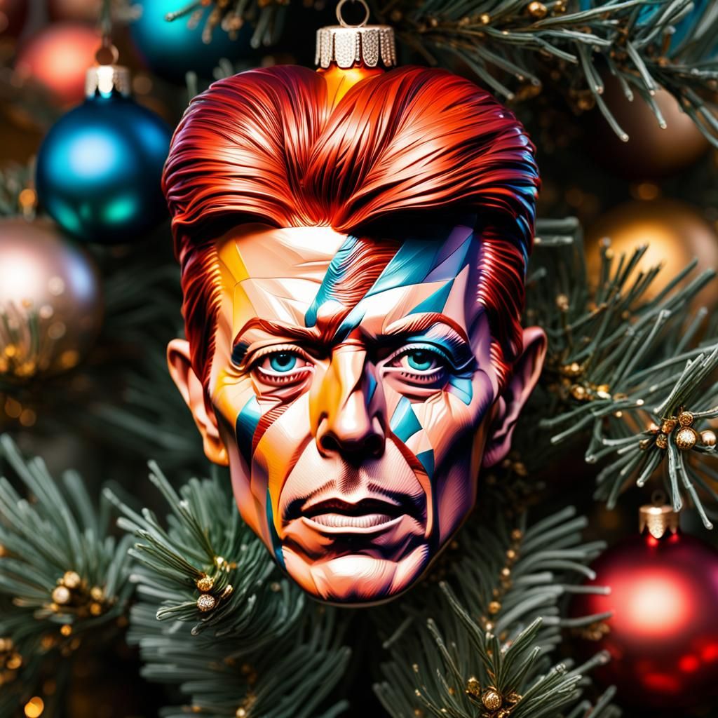 Rock icons: David Bowie rocking the Xmas tree.