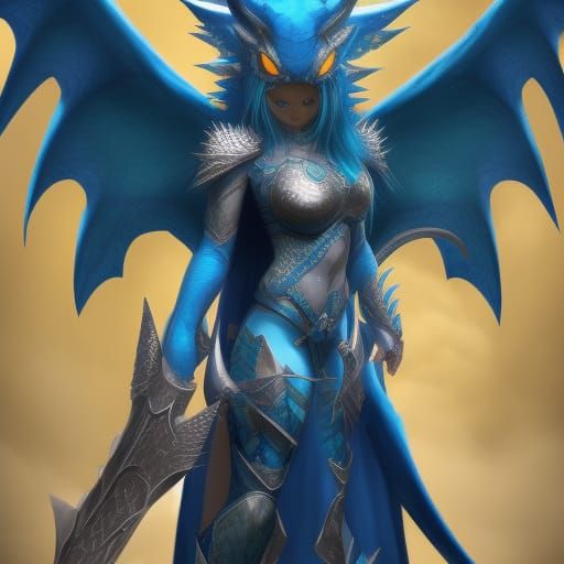 Blue Dragon Goddess in Detailed Digital Illustration