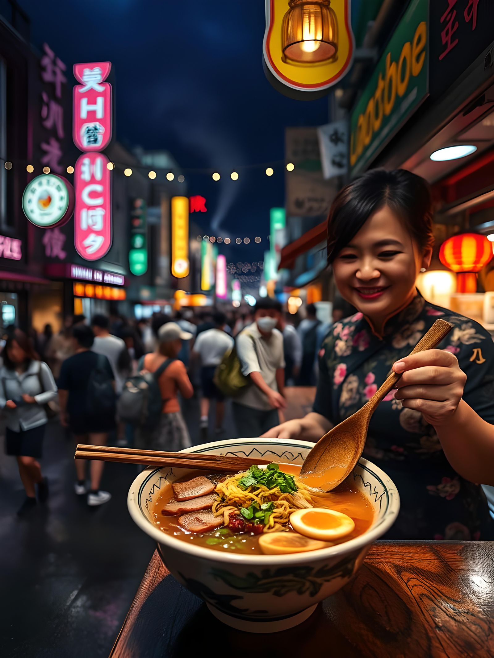 Street Food Ramen in Kobe Japan at Night