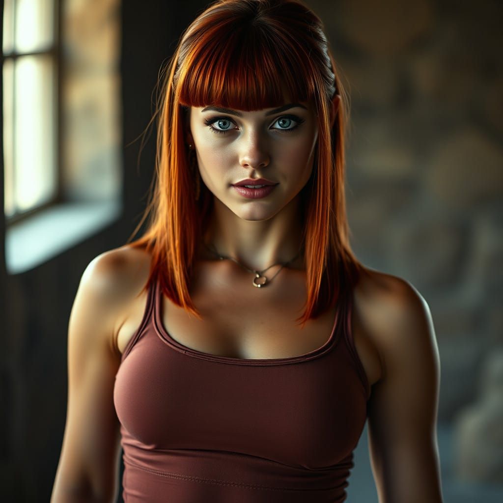 Ethereal Goddess in Fiery Red Locks and Piercing Grey-Blue E...