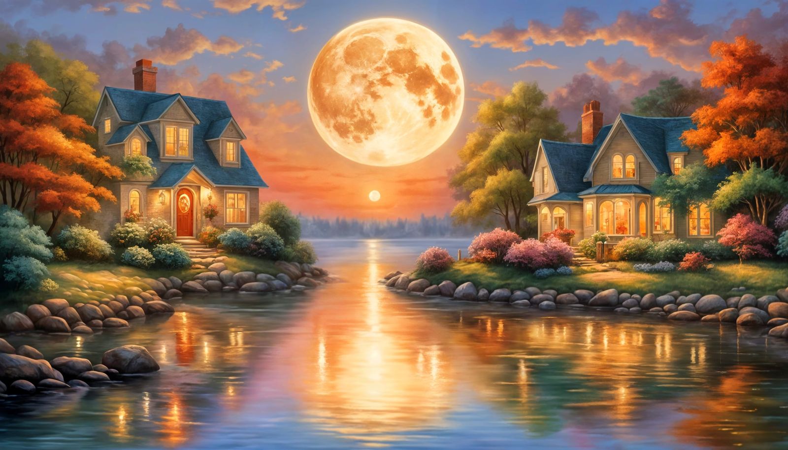 Moonlit Coastal Village in Serene Painterly Style
