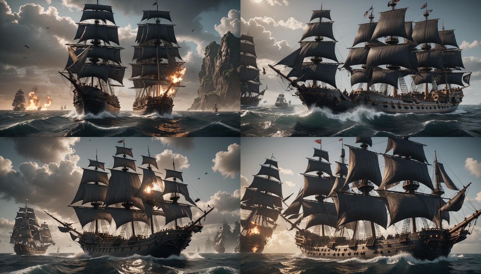 A massive black ship with black sails. And firing it cannons...