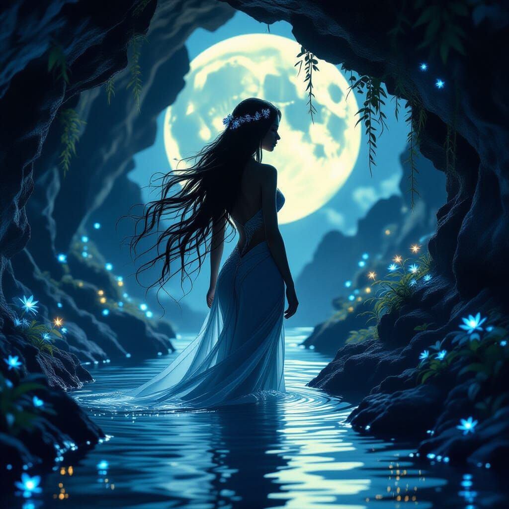 Water Nymph Emerges at Twilight: Hyperrealistic Digital Art