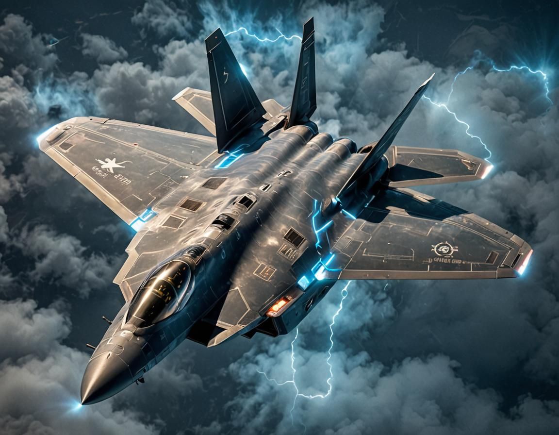 F22 Raptor Fighter Jet Portrait with Neon Effects