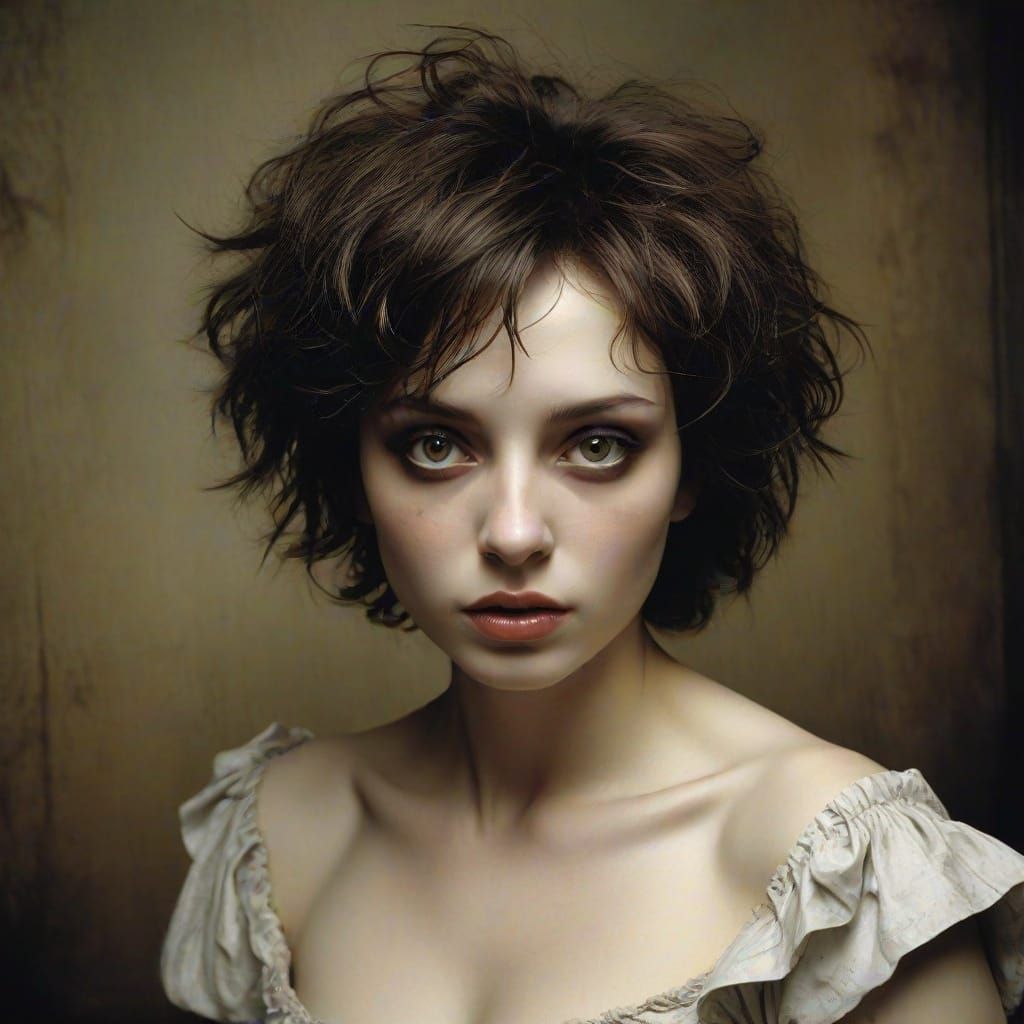 Ethereal Female Portrait in a Dark, Whimsical Style