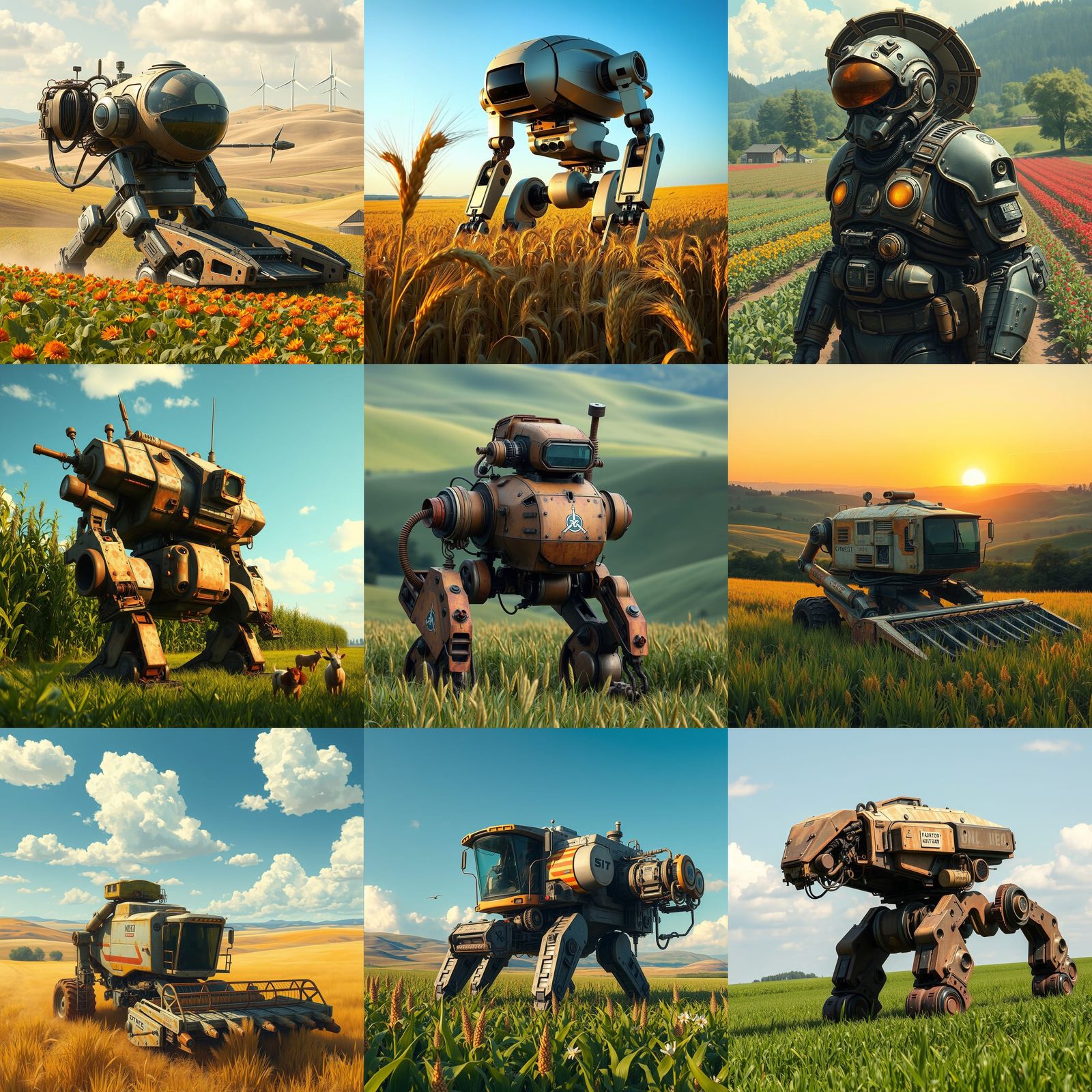 Futuristic Farming Mech Cultivating the Land