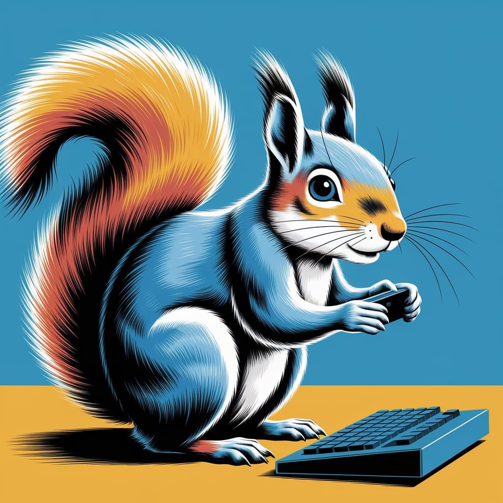 Squirrel Playing Video Games in Artistic Style