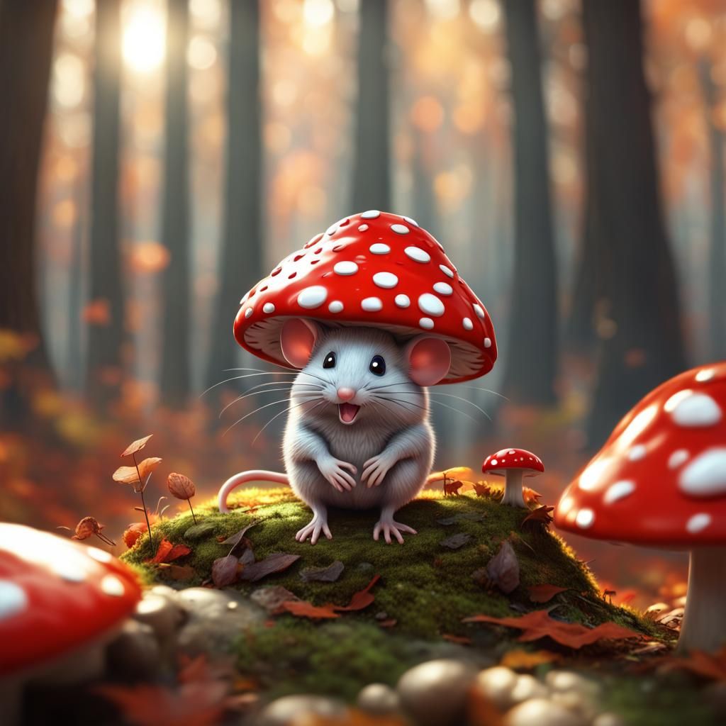 Adorable Mouse on Mushroom, Pixar Style
