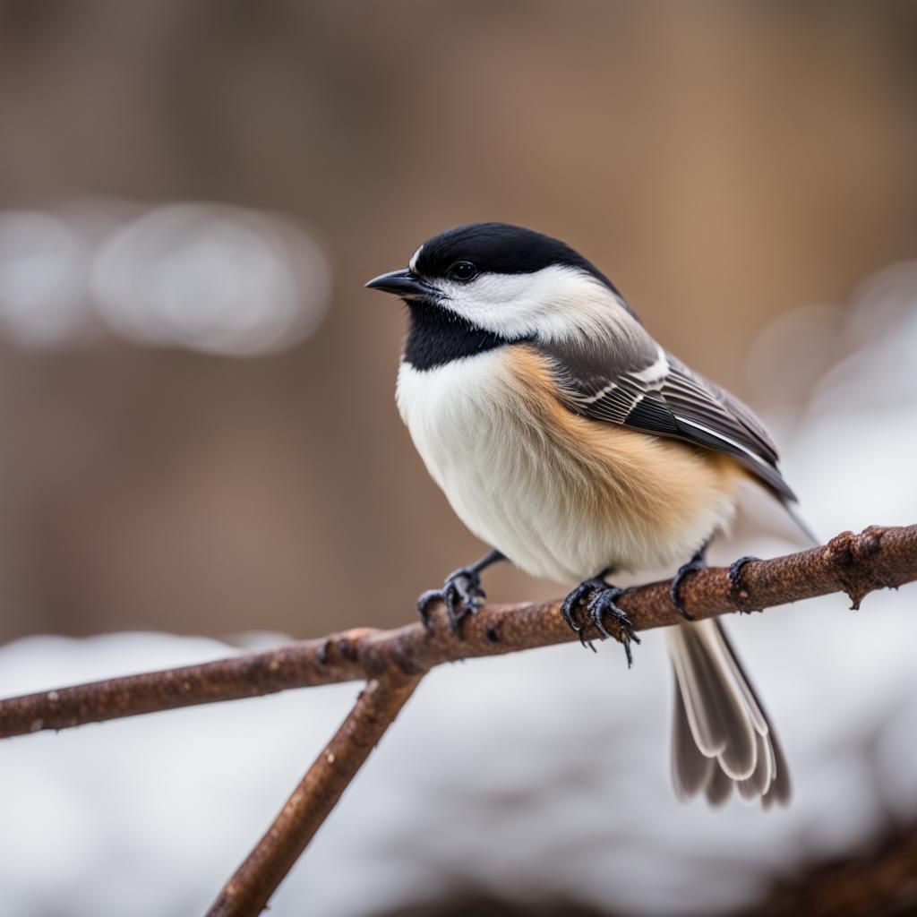 Black-Capped Chickadee Bird Portrait on Bed