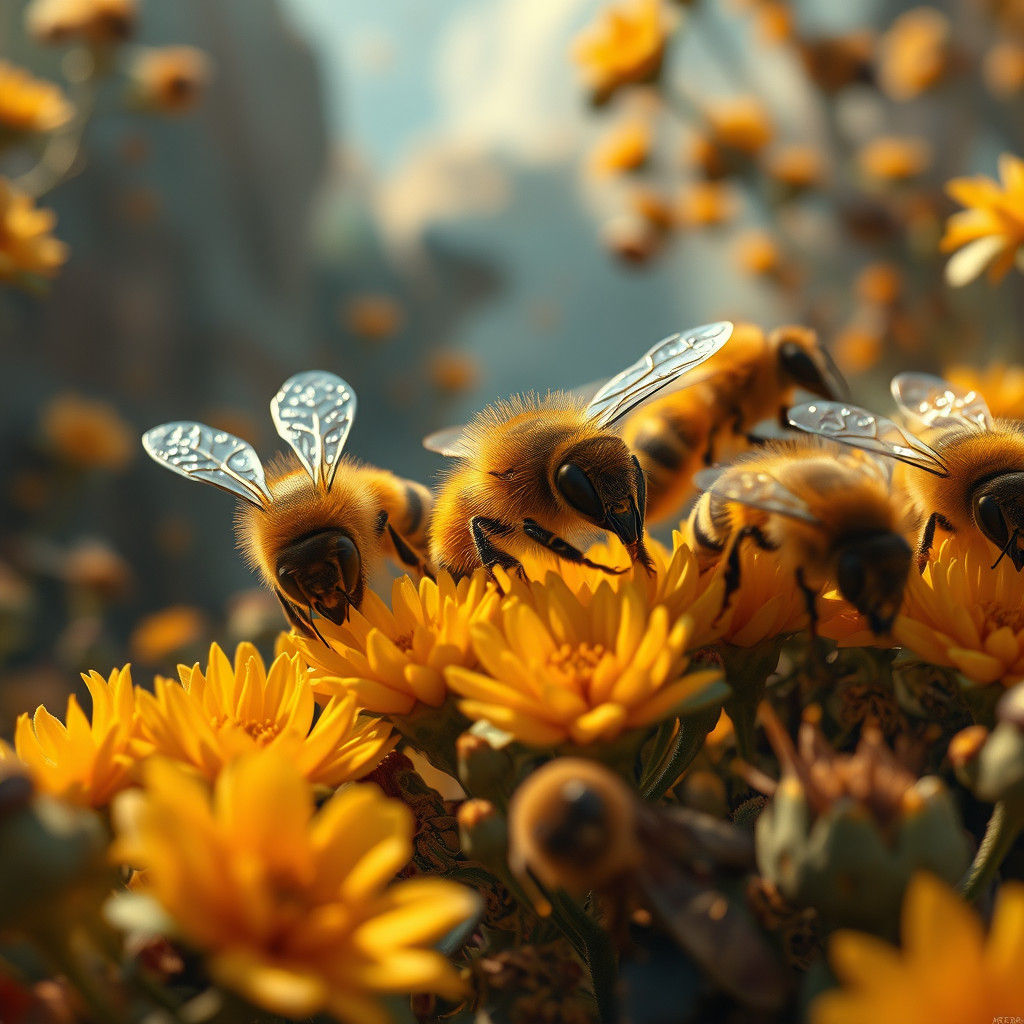 Bees in a Fantastical Environment: Detailed Matte Painting