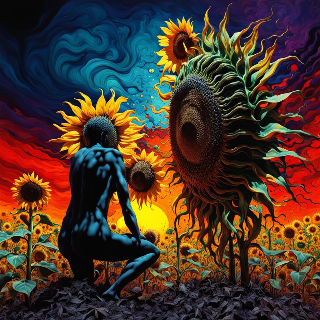 Macabre Sunflower in Fauvist Pop Surrealism
