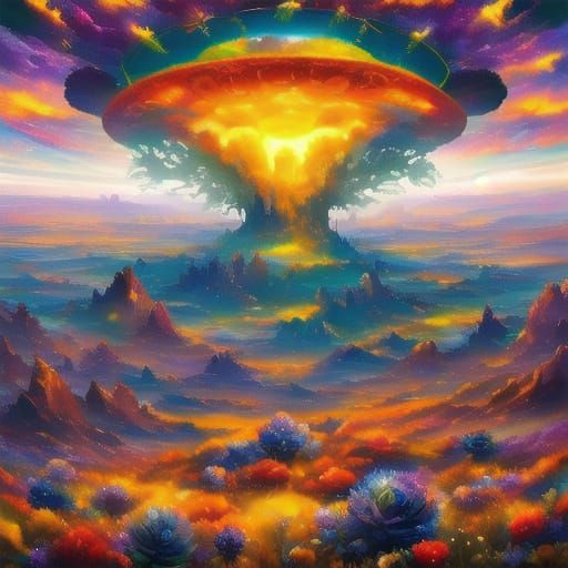 Surreal Desert Landscape Inside Circular Frame