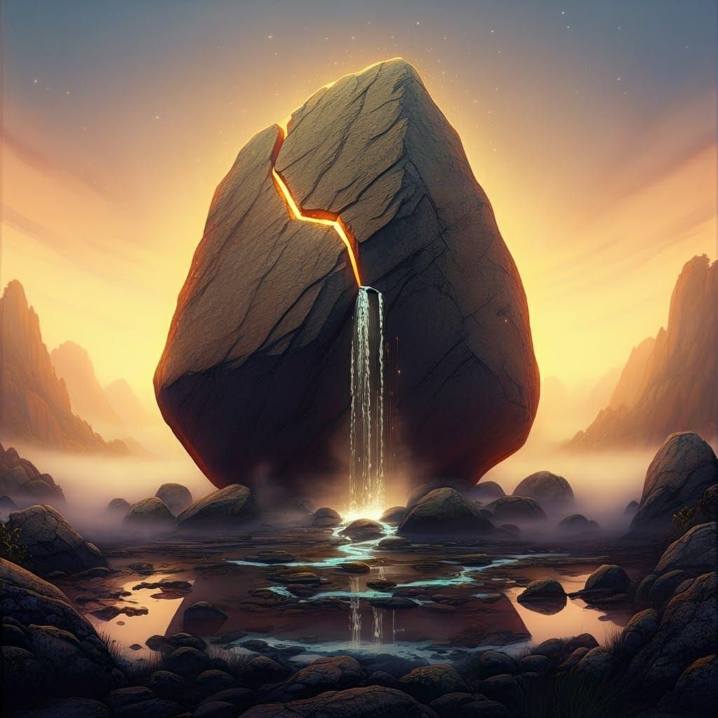 Glowing Boulder Spring in Dreamy Landscape