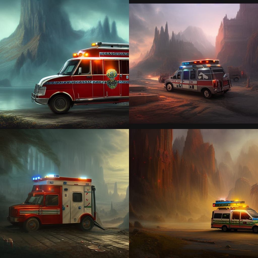 Detailed Ambulance Matte Painting in Deep Color