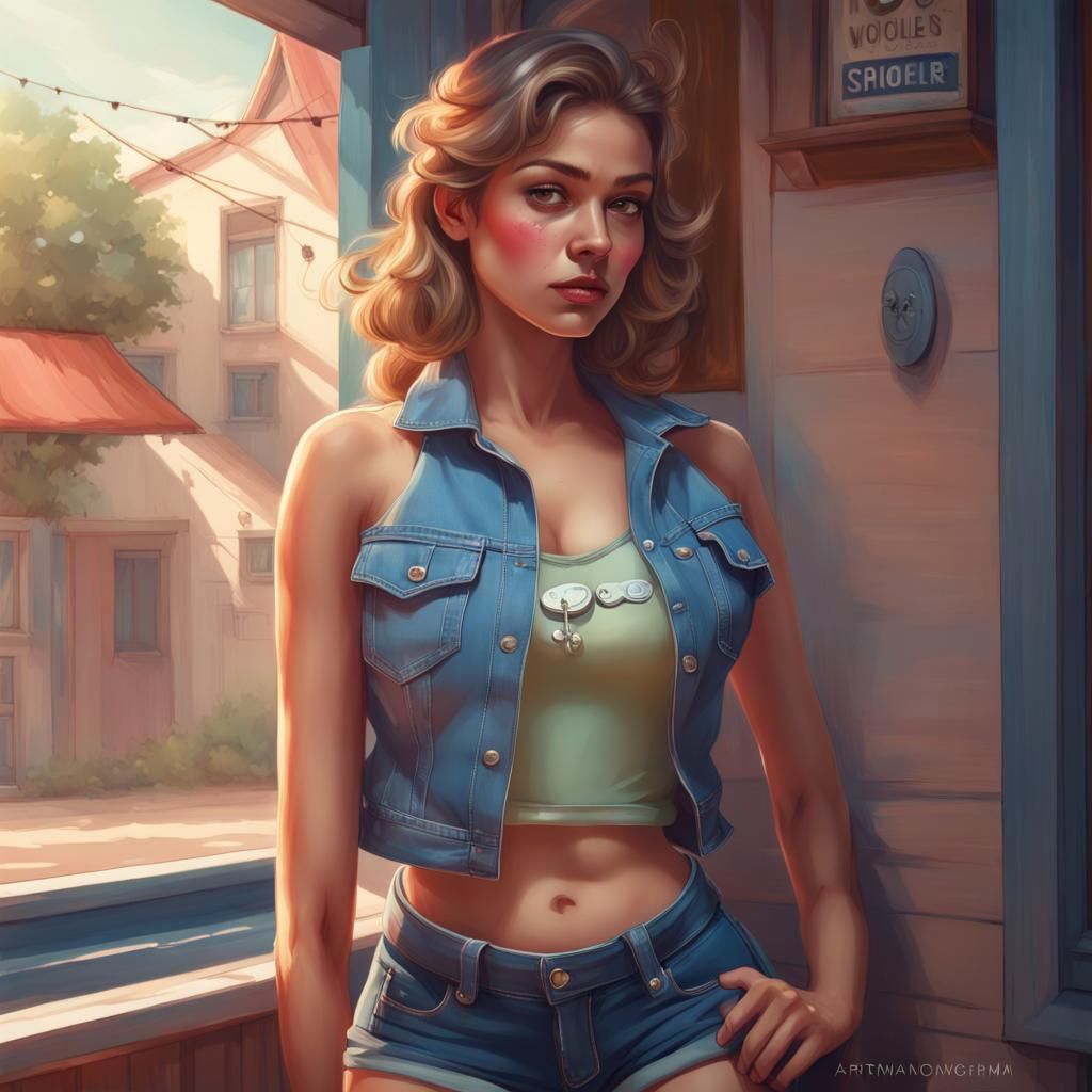 Pin-up Portrait of a Girl in Vargas Style