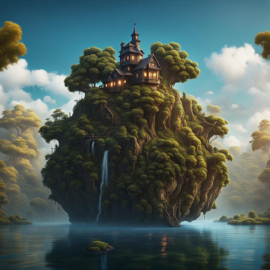 Fantasy House on Floating Island Concept Art