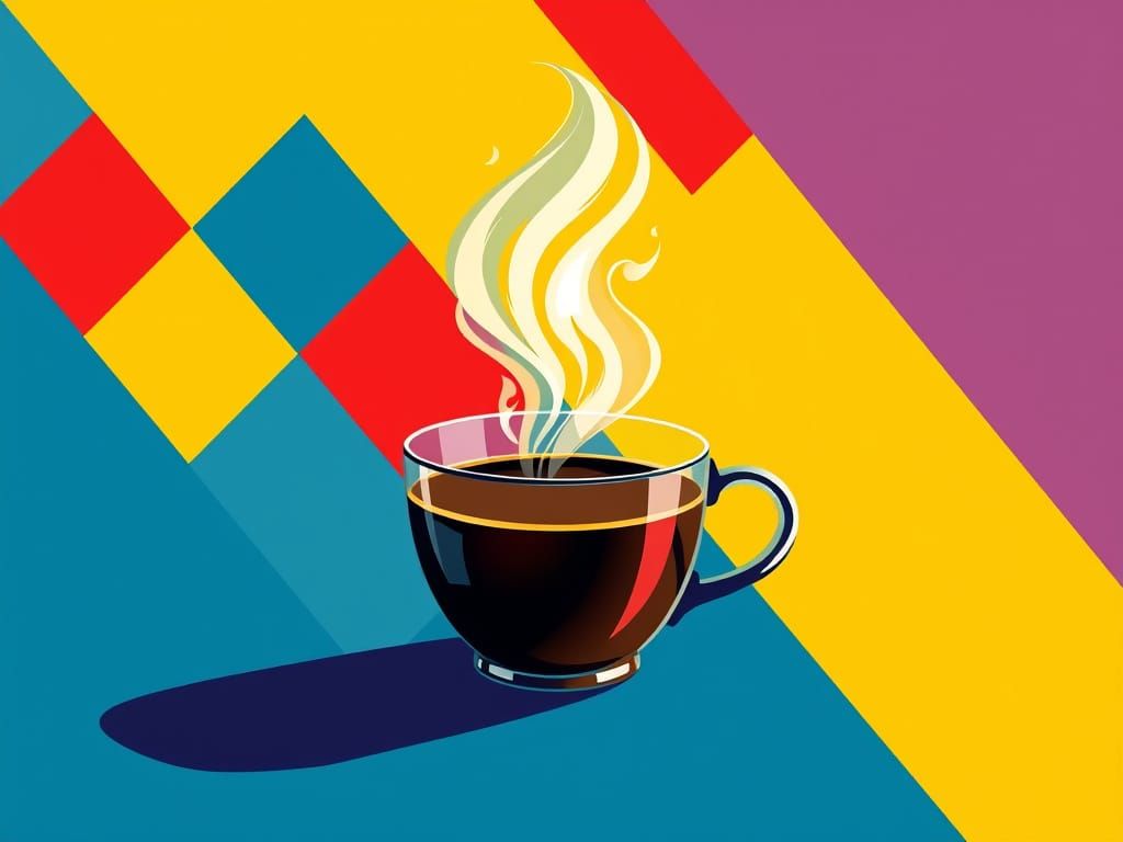 Bold Coffee Scene in Triadic Colors with Bauhaus Flair