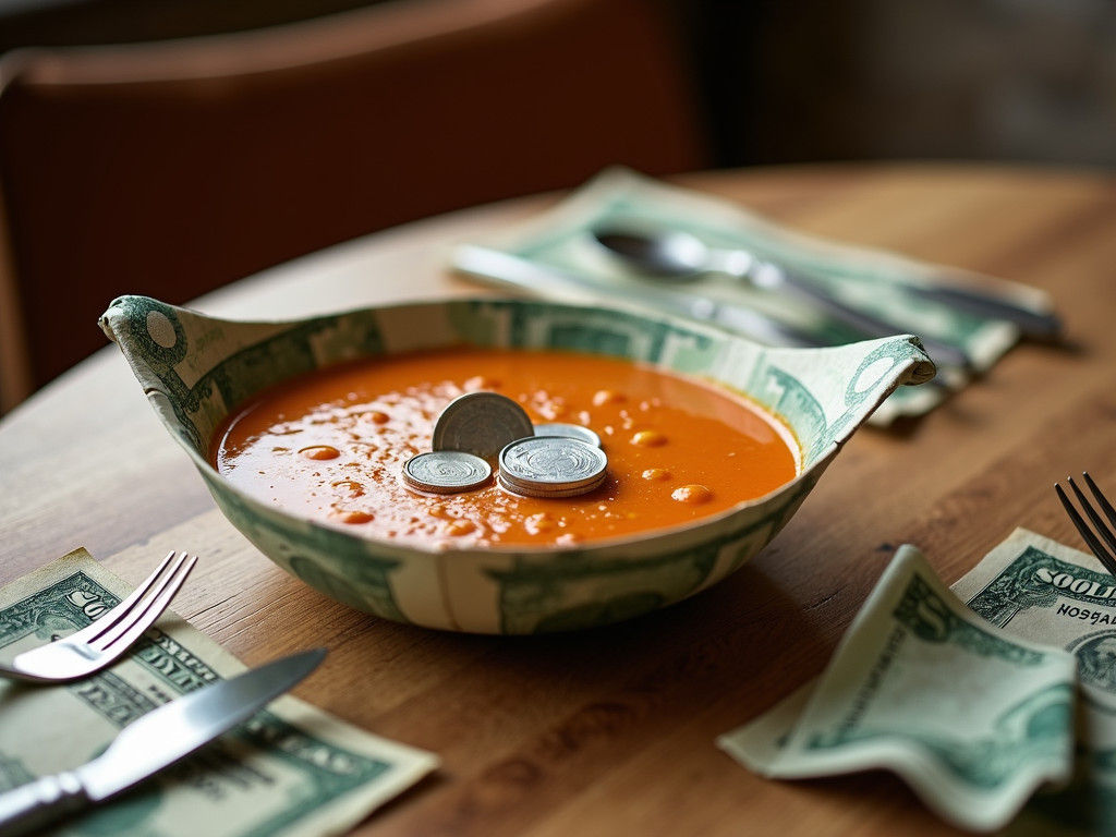 Money Origami Restaurant Serving Coin Soup