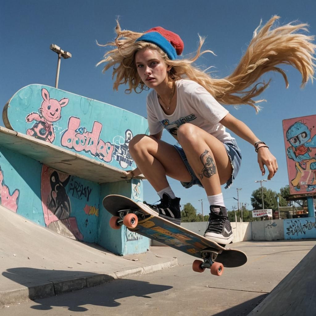 Cyberpunk Skater Girl Portrait in Film Noir Style