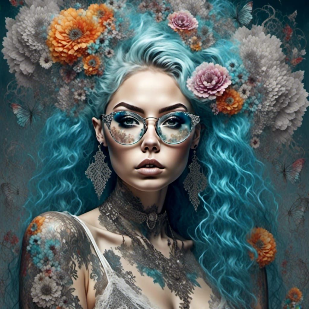 Curvy Woman with Rainbow Lace Flowers