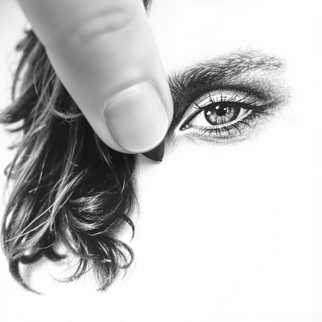 Finger Transforms Into Pencil Drawing Portrait