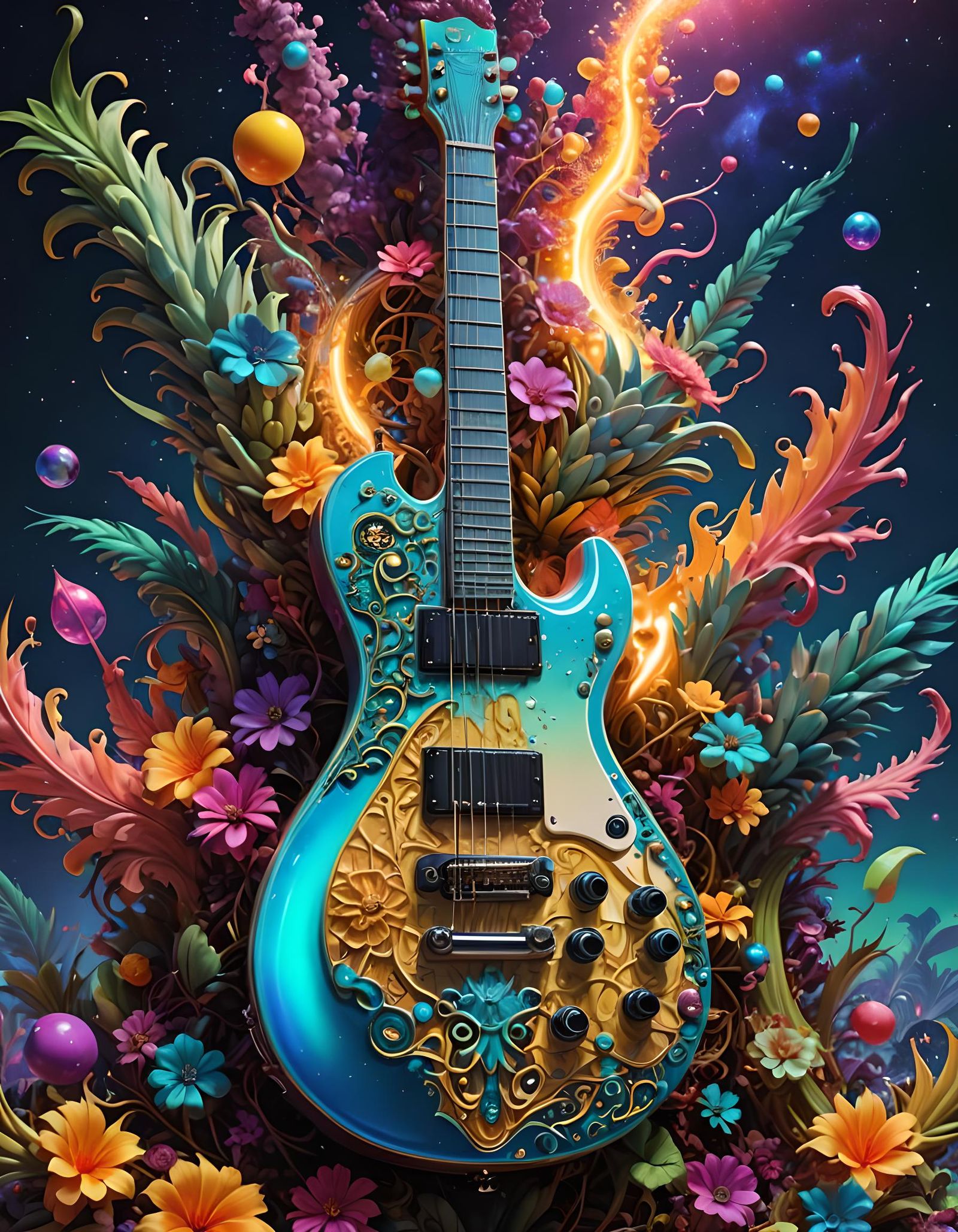 Opalescent Biopunk Electric Guitar in Galactic Colors