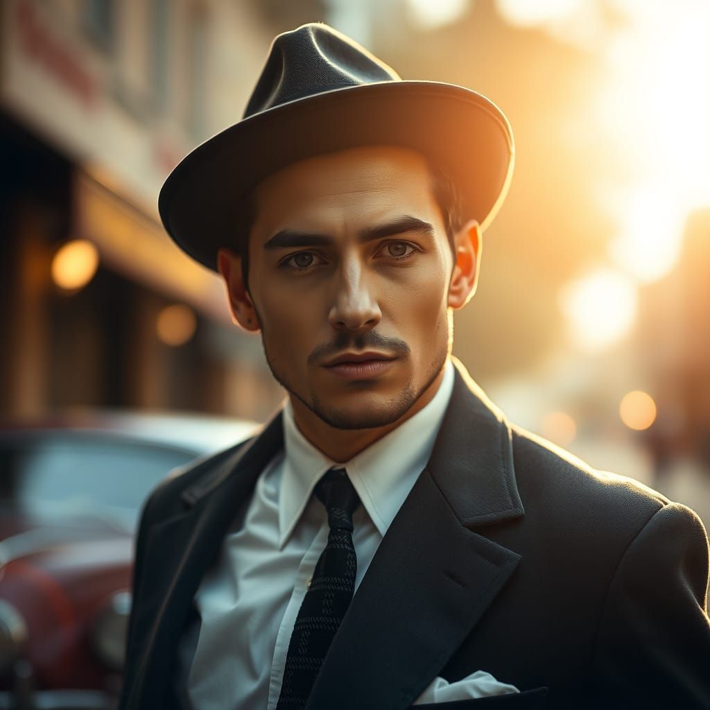 Retro Portrait of Mysterious Man in Soft Lighting