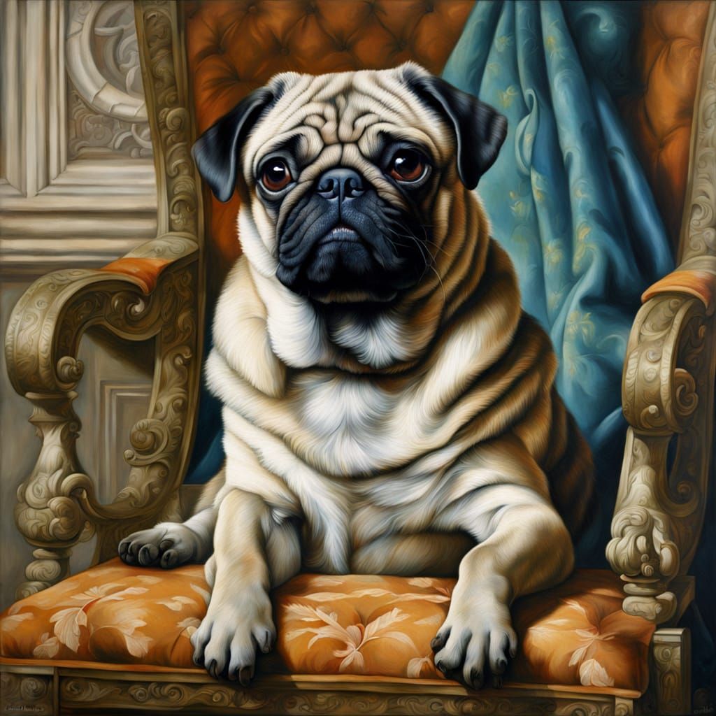 Detailed Pug Portrait as Oil Painting