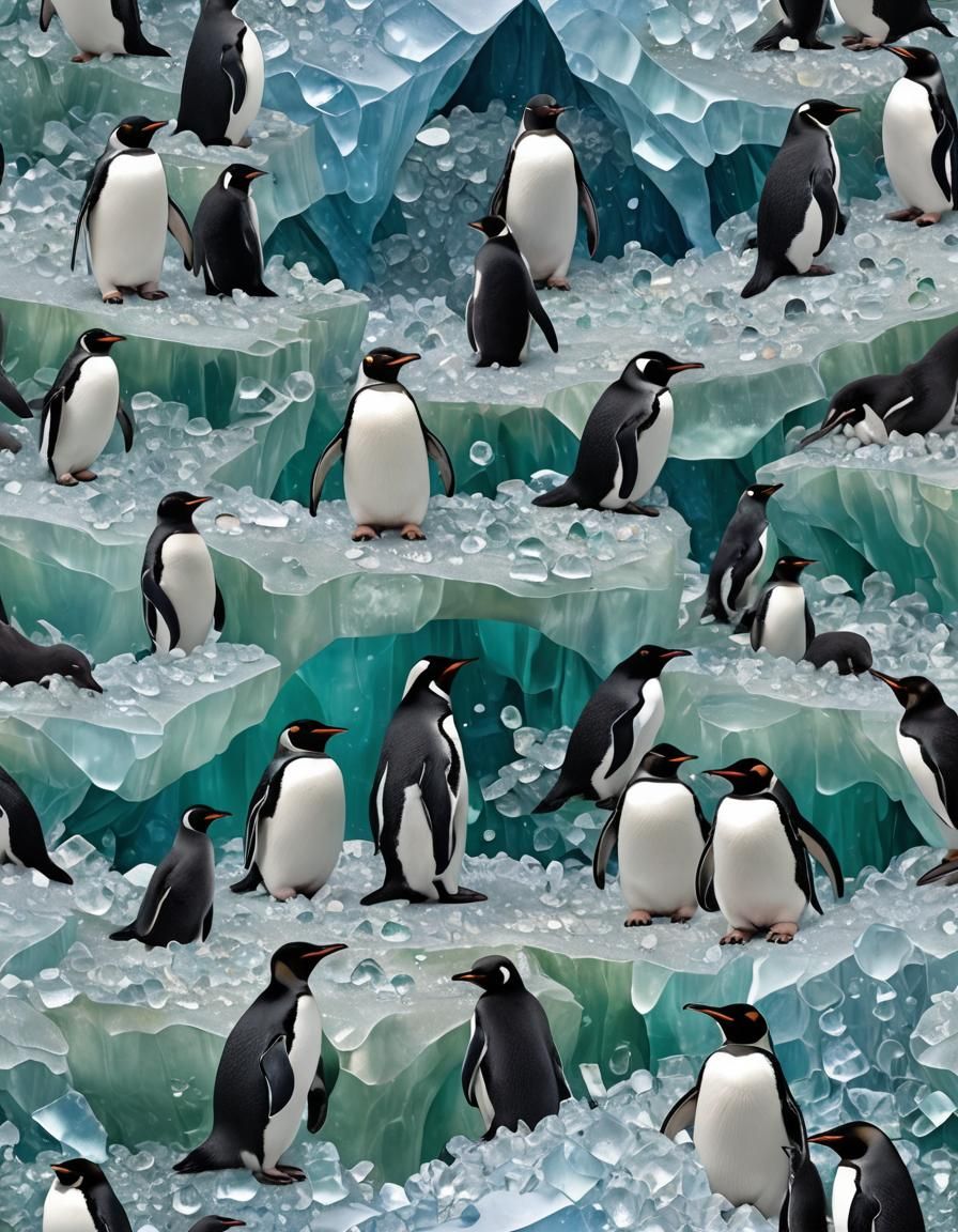 Penguins Building Crystalline Nests in Surreal Antarctica