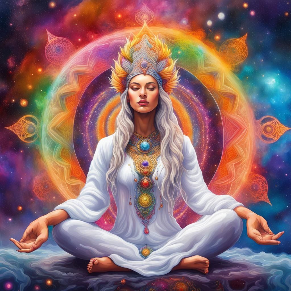 Goddess Meditation in Galaxy: Colorful Chakra Activation
