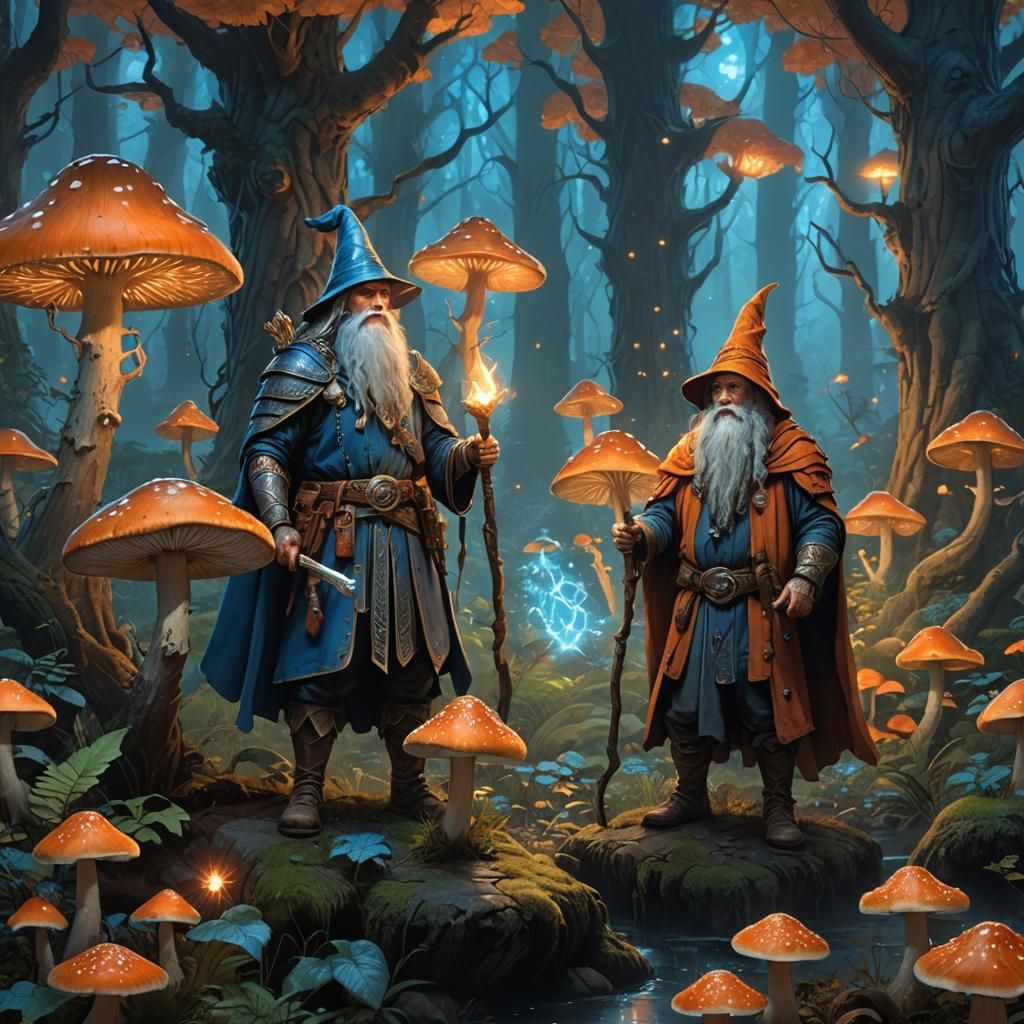 Fantasy Heroes in Mystical Forest: Art Nouveau Style