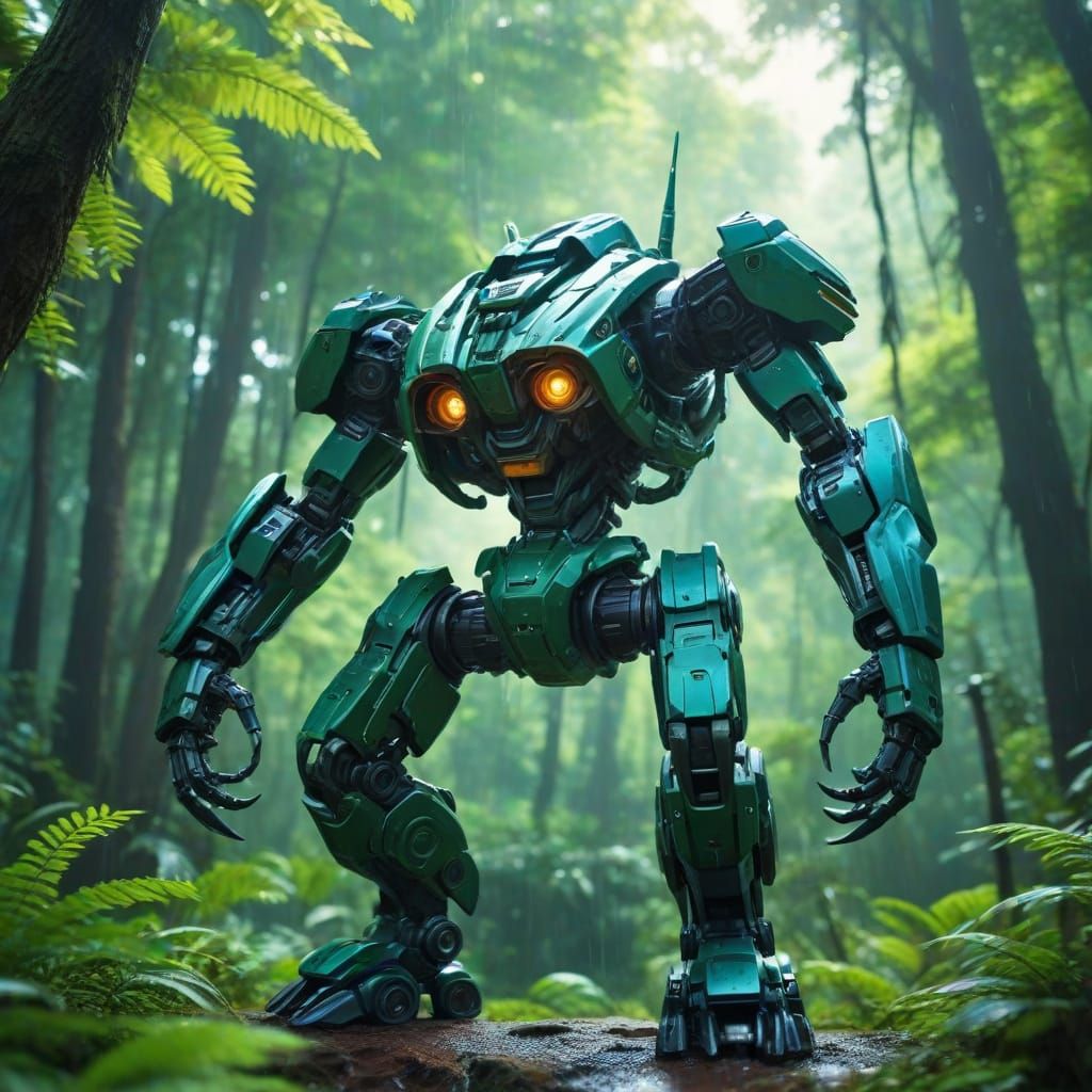 Futuristic Mecha Scorpion in Anime Rainforest