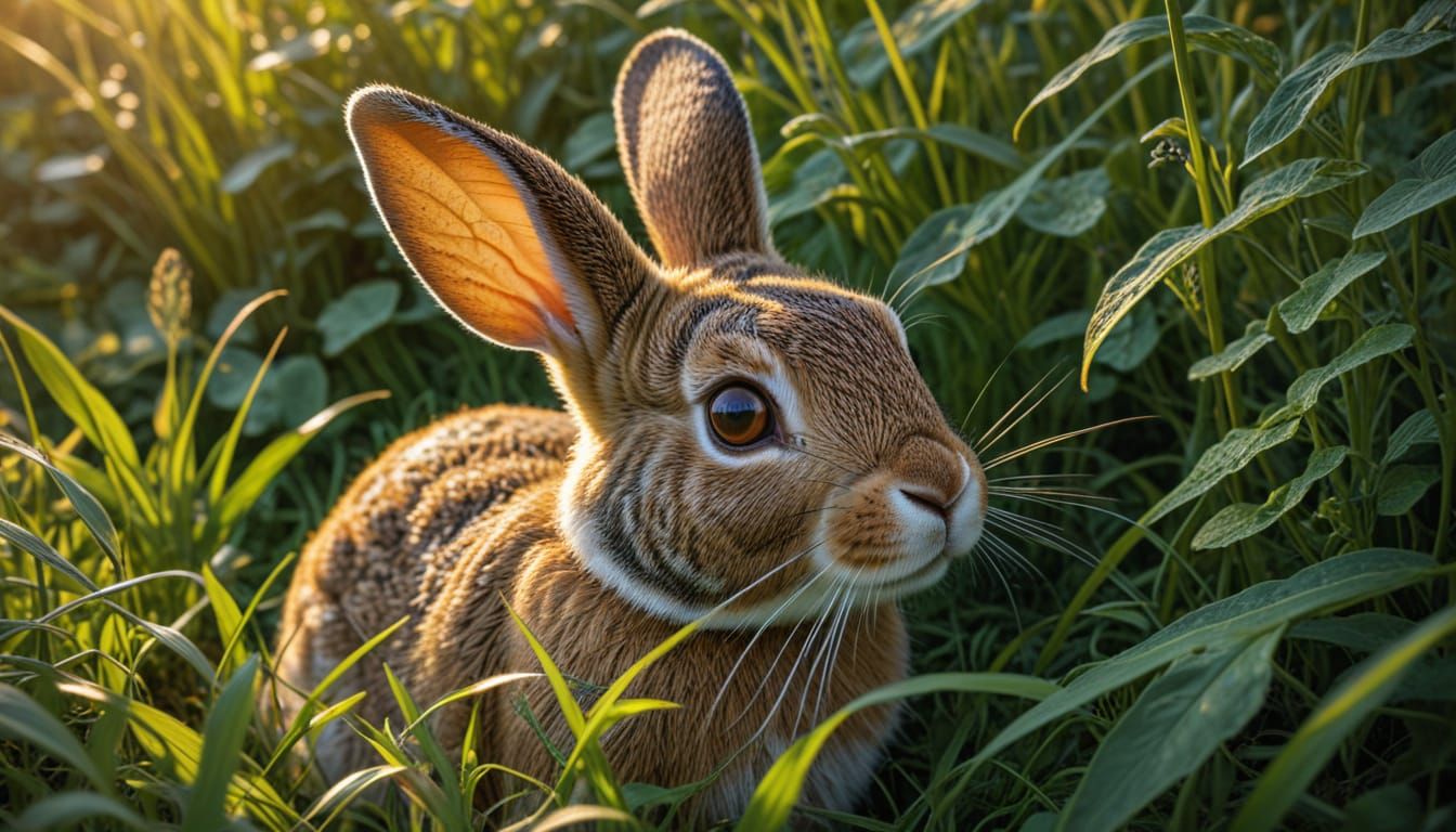 Art Nouveau Rabbit Peeking from Lush Grass